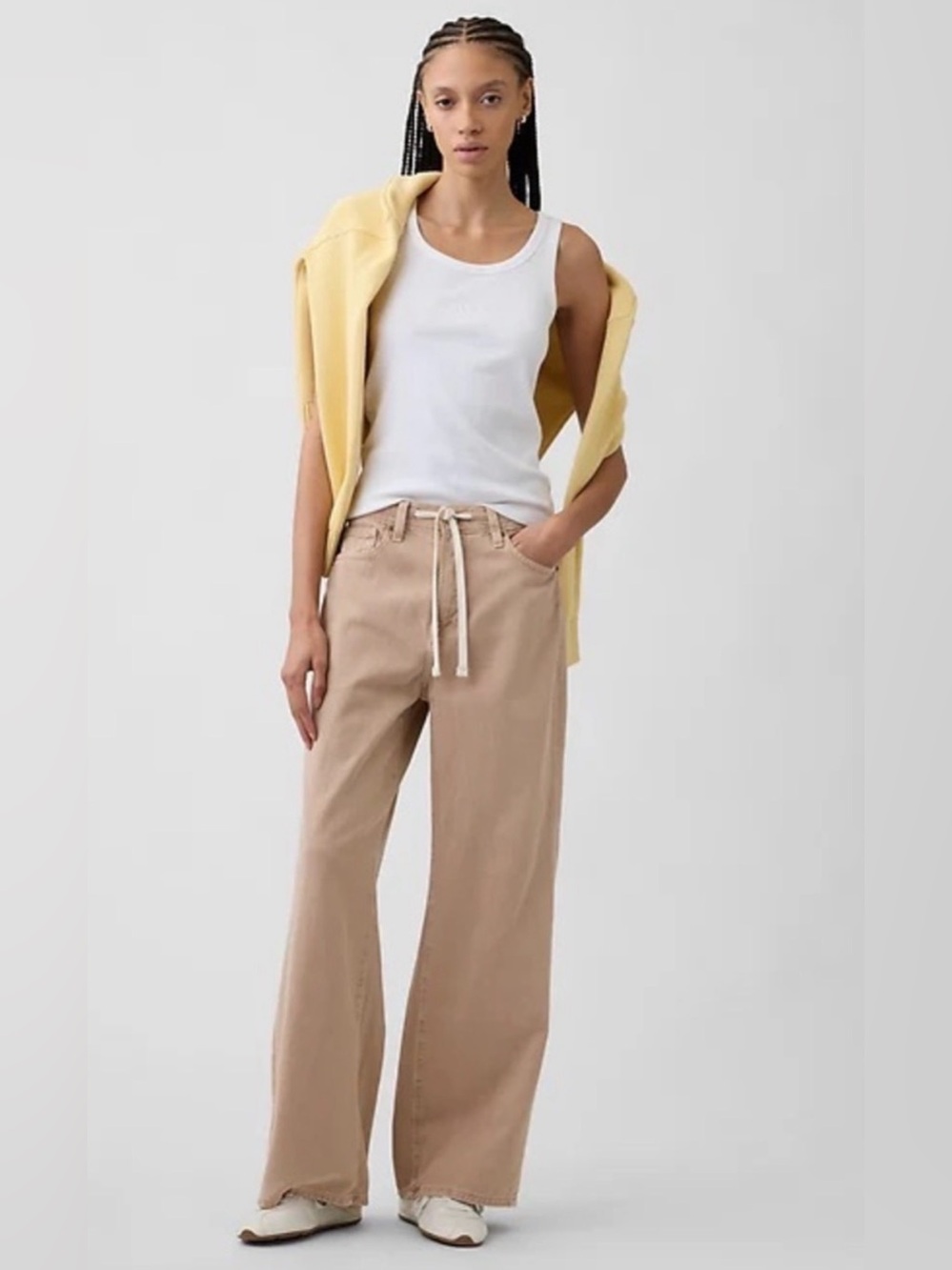 Gap drawstring baggy wide leg jeans cream tan size extra small